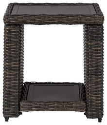 BOWERY HILL Square Patio End Table, 22.25 in H x 19.75 in W x 20 in D, All-Weather Resin Wicker with Rust-Proof Aluminum Frame, Brown Finish, Outdoor Table for Patio or Garden Use