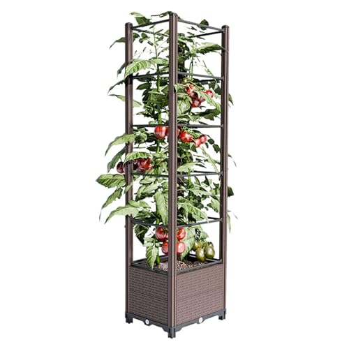 Raised Garden Bed with Trellis, Planter Box with Drainage, Vertical Garden Planter for Outdoor Growing Climbing Plants, Vegetables, Flowers, Fruits