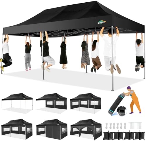 COBIZI 10x20 Heavy Duty Pop Up Canopy Tent with Sidewalls, Easy Up Canopy