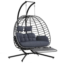 SWITTE Double Egg Chair Outdoor with Stand & Footrest, Patio Swing, Gray