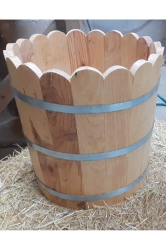 Large Wooden Planter Pot 45-55cm Diameter, 45-55cm Height, Pine Wood for Outdoor/Indoor Use - Solid Red Pine Natural Colors