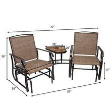 2-Person Patio Glider Chair, Outdoor Rocking Loveseat with Sling Fabric Textilene, Glider Bench with 2 Seats, Rocking Chair Swing and 1 Center Table with Umbrella Hole for Poolside, Porch, Backyard