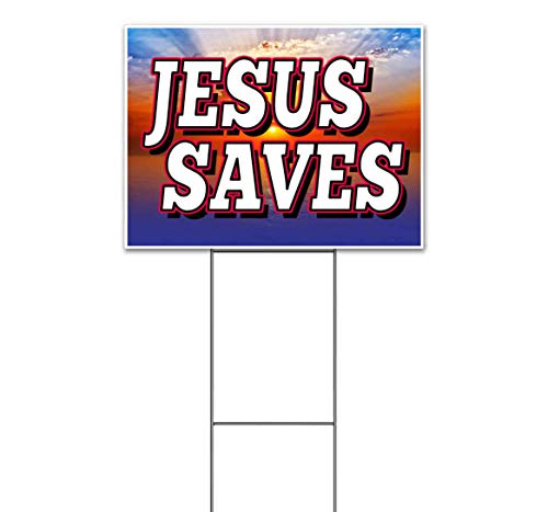 Jesus Saves (18" x 24") Yard Sign, Quantity Discounts, Multi-Packs, Includes Metal Step Stake, Bandit, New, Advertising, USA