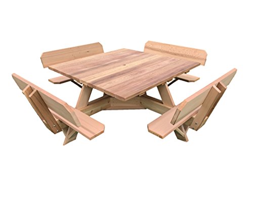 Dan's Outdoor Furniture Mfg. Co. LLC Western Red Cedar 56" Square Top Picnic Table w/Easy Seating and Backs