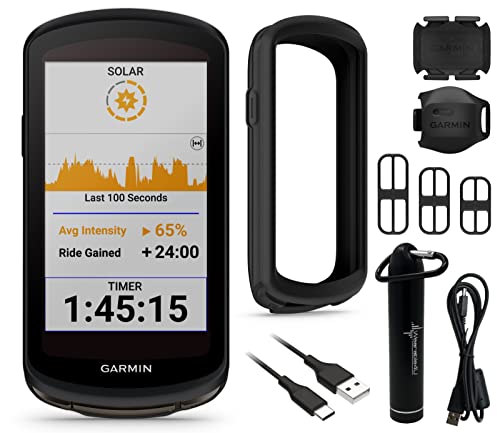 Wearable4U Garmin Edge 1040 GPS Cycling Computer with Solar Charging, Case, Speed and Cadence Sensors, E-Bank Bundle