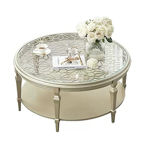 Living Room Table Modern Wood Round Coffee Table with Hollow Carving and Glass Top, 31.4/39.3" Elegant Luxury Round Sofa Table for Living Room Outdoor Side Table (Size : 1.0m)