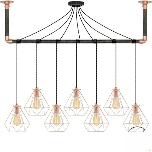 Black Twisted and Copper Himmeli Pendant Light Wrapped Ebony Black Wood and Copper Ceiling Bracket - Hangout Lighting - 7 Pendants