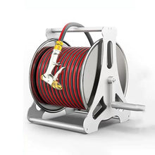 FENOKD Stainless Steel Wall Mounted Hose Reel - Garden Hose Holder with Storage Shelf for Efficient Hosepipe Nization,Red-30m