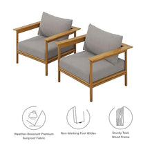 Modway Wren Teak Wood Outdoor Patio Armchair Set of 2 in Natural Driftwood