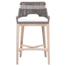 Home Square 3 Piece Outdoor Upholstered Rope Barstool Set Dove Gray Teak