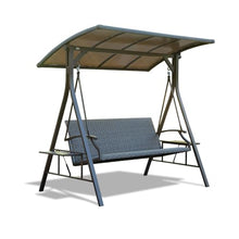3-Seat Outdoor Porch Swing with Adjustable Polycarbonate Hardtop and Side Table for Backyard Garden Use