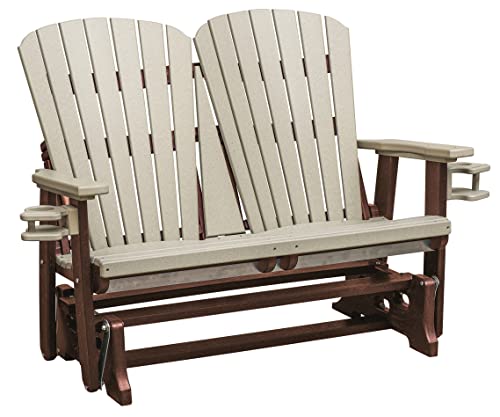 American Furniture Classics OS Home and Office Model 420WWTB Dual Fan Back Glider in Weatherwood with a Tudor Brown Base, Made in The USA and Constructed from High Density Poly Resin