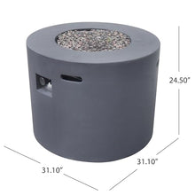 Christopher Knight Home Aidan Outdoor Patio Modern 31" Round Light Weight Concrete Gas Burning Fire Pit, Dark Gray