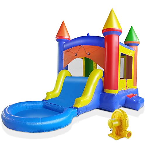 Cloud 9 Castle Inflatable Combo Bounce House with Water Slide Multicolor