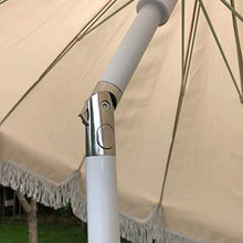 LumaGrove 220cm Fringed Beach Umbrella with Tilt, Portable Outdoor Patio Umbrella with 18 Ribs, Steel Pole, Round Sun Shade