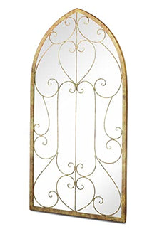 MirrorOutlet Large Metal Rustic Arched Shaped Window Garden Outdoor Mirror Gate 100cmX50cm, Champagne Silver,GM076