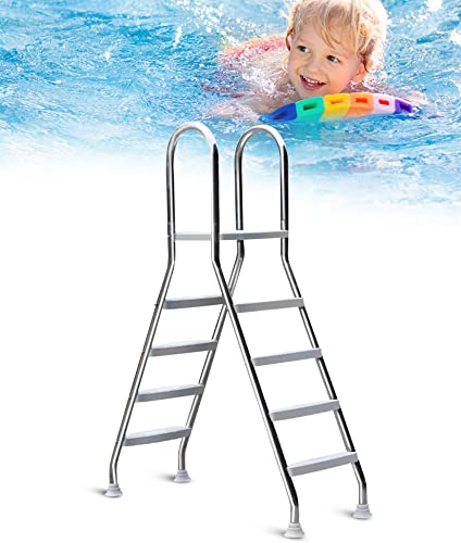 4 Steps Pool Ladder for Swimming Pools Above Ground Pool, Double-Sided Anti Slip Pool Step Ladder Load 500 Lb, Heavy Duty Above Ground Pool Ladder Thicken 304 Stainless Steel Pool Stairs