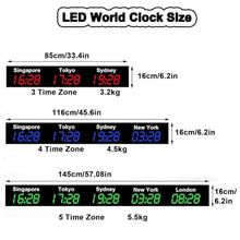 POCDOKYZ Large Digital LED World Clock 4 & 5 Time Zones,HD Multi-time Zone Electronic Wall Clock Energy-Saving, for Hotels & Multinational Corporations,Red