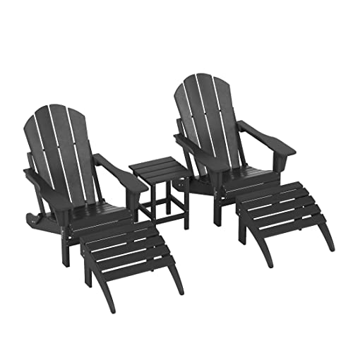WO Home Furniture HDPE Adirondack Chair Ottoman Side Table Set 5 PCS for Patio Backyard Garden Porch Bon Fire (Gray)