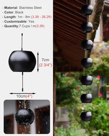 WhamtL Bowl Rain Chain Rainwater Diverter Outdoor, Garden Shed Temple Deck Rain Chain Chime, Adjustable Rust-Resistant Water Catcher Eaves Drainage(8m (26.2ft))