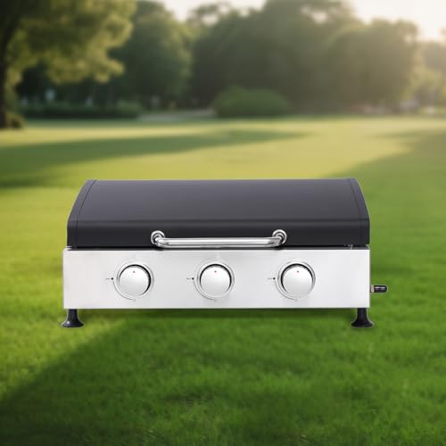 3-Burner Tabletop Propane Gas Grill with Cast Iron Grates, Stainless Steel, 26.38 x 18.9 x 11.02 Inch, Portable Outdoor BBQ