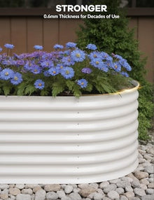 GarveeLife Galvanized Raised Garden Bed Outdoor, 2 Pcs 8x4x2 ft Oval Metal Planter Box for Flowers, Vegetables, Herbs- Beige