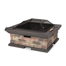 FammyLoft 29 Inch Fire Pits for Outside Wood Burning, MGO Square Firepits for Outside, Wood Burning Fire Pit for Camping, Garden, Backyard, Bonfire Party, Stone Gray