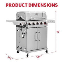 Feasto 5 Burner Propane Gas Grill with Side Burner and Sear Burner, Silver