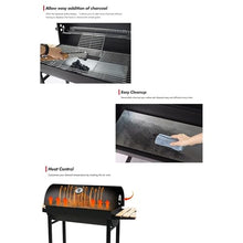 Charcoal Portable BBQ Grill with Wooden Shelf and Wheels, 49.2 in (125 cm) Wide