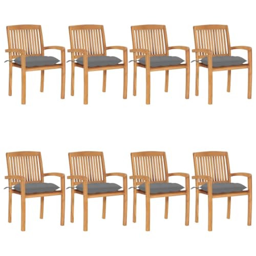 Kaorsrow 8 Piece Solid Teak Wood Stacking Outdoor Patio Dining Chairs