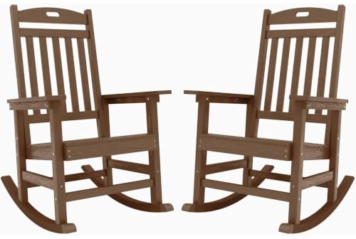 YEFU Rocking Chair Outdoor, Oversize Rocking Chair HIPS, Set of 2, Teak
