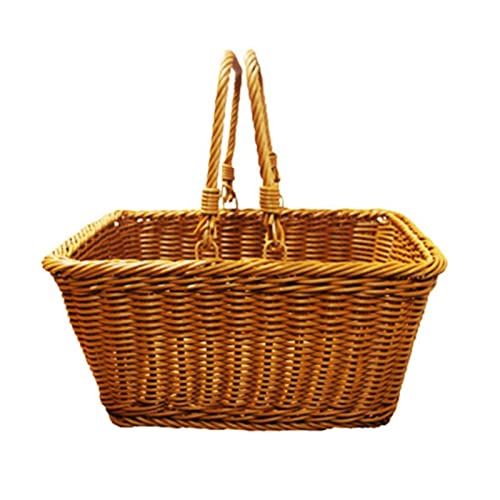 Small Picnic Basket Handmade Imitation Rattan Picnic Basket with Handle Camping Picnic Willow Weaving Storage Hamper Outdoor Fruit Holder (Color : 1) (2)