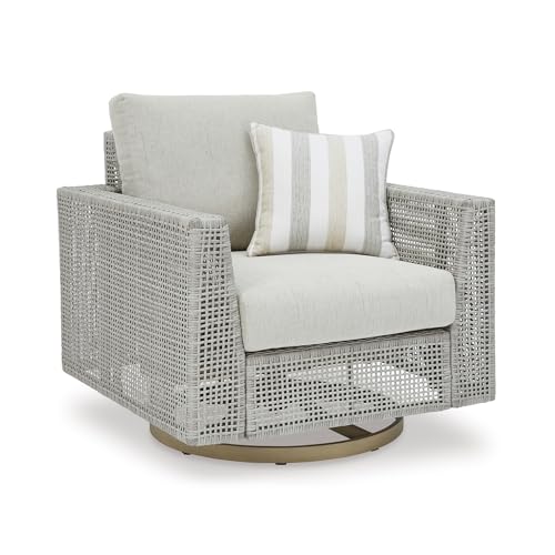 Signature Design by Ashley Seton Creek Casual Outdoor Weather Resistant Swivel Lounge Chair with Removable Cushion, Gray