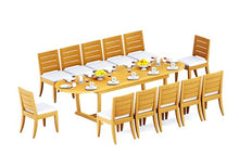 TeakStation 12 Seater Grade-A Teak Wood 13 Pc Dining Set: 118" Double Extension Mas Oval Trestle Leg Table and 12 Atnas Armless Chairs #31AT2700
