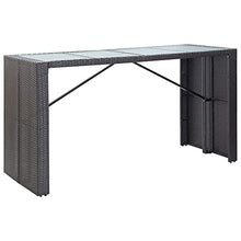 Fisinber 9 Piece Garden Bar Set Black Poly Rattan Outdoor Furniture 8 Person Patio Dining Set with Rectangular Bar Table and Cushioned Stools for Terrace Backyard and Social Gatherings