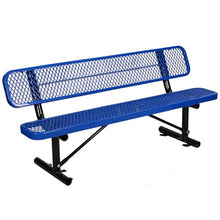 Outdoor Garden Bench, Cast Iron Metal Frame Patio Park Bench with Backrest, Portable Expanded Metal Black Bench, Commercial-Grade Outdoor Seating for Lawn, Patio, Park, Yard, Garden (Blue, 6FT/72')