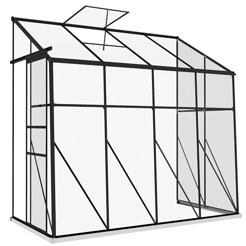 Outsunny 8' x 4' Lean-to Polycarbonate Greenhouse with Sliding Door Black