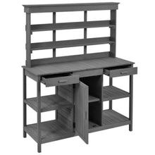Outdoor Potting Bench with Open Shelves and Cabinet, 66 in Fir Wood, countertop, Open Shelves, Enclosed Cabinet, Anti-Fall Device, Garden Workstation, 50.2 W x 19.7 D x 66 H in (Grey)