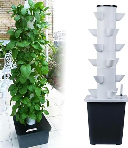 BTURYT Indoor Hydroponic Growing Tower Growing Vertical Growing Tower 6 Layers 18 Plant Sites with Pump and Mobile Water Tank Adapter