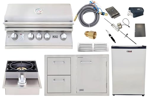 Lion BBQ Premium 7-Piece 32" Natural Gas Grill Set: Ready-to-Use with Included Hoses & Vent