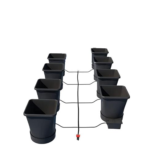 AutoPot 8Pot XL Systems with 6.6 Gallon Plastic Pots (*Includes AIRBASES and AIRDOMES) Self-Watering, Gravity-Fed Hydroponic Systems (8PotXL - 6.6 Gallon Pots - No Tank) Indoor, Black