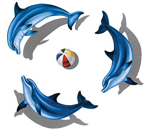 Custom Mosaics, Inc. Dolphin Group Porcelain Swimming Pool Mosaic 60" x 60" Shadow