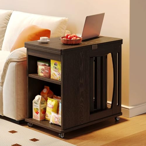 NABOOJ Multifunctional Rolling Side Table, Foldable Dining Table with Lockable Casters, Space Saving Furniture with 4-in-1 Nesting Stool