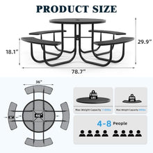 Hassyee Outdoor Picnic Table and Build-in Benches Set with Steel Frame for Poolside, Lawn, Patio Furniture Set with Umbrella Hole and Mesh Design for Backyard, Garden (46-Inch Black Round)