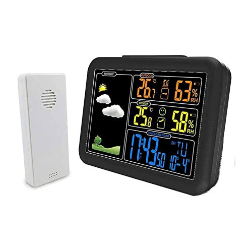 Wireless Weather Stations with Colorful LCD Screen, Digital Atomic Clock Weather Thermometer with Sensors, Accurate Temperature and Humidity Monitor Forecast Weather Station