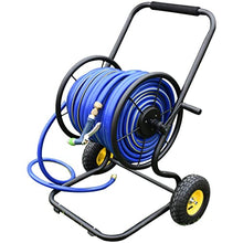 Hose Reel Cart Water Hose Cart with Wheels Heavy Duty Outdoor Hose Cart, Garden Hose Reel with Rollers, Hand-Push Water Pipe Storage Holder, Lawn Tools12.5mm*17mm, Black-dn15-Hose Cart+90m Pipe