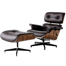 DESALAI Patio Lounge Chair with Ottoman,Indoor/Outdoor Lounge Chair Faux Leather Aluminum Alloy Base,Mid Century Lounge Chair Swivel Chair Soild Wood Swivel Chair Armchair, Walnut