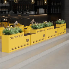 GVBNOTT Bench with Planter Box, Outdoor Industrial Styleraised Planter Bench with Garden Benchs Yellow Galvanized Sheet Planter Box for Porch, Patio, Garden and Backyard Garden Bench，L120*D30*H60