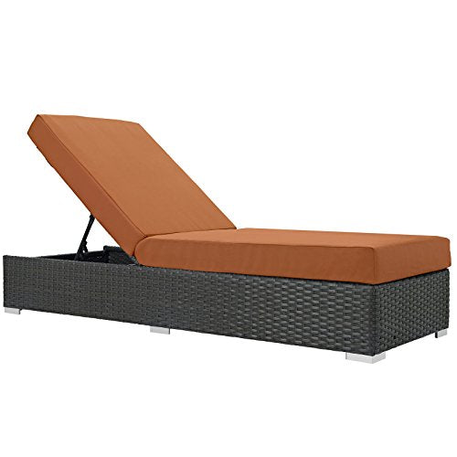 Modway Sojourn Wicker Rattan Outdoor Chaise Lounge in Tuscan Orange