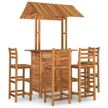 5 Piece Patio Bar Set Solid Acacia Wood Outdoor Bistro Table with Stools